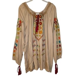 Ivy Jane Embroidered Boho Tassel Decorated Blouse